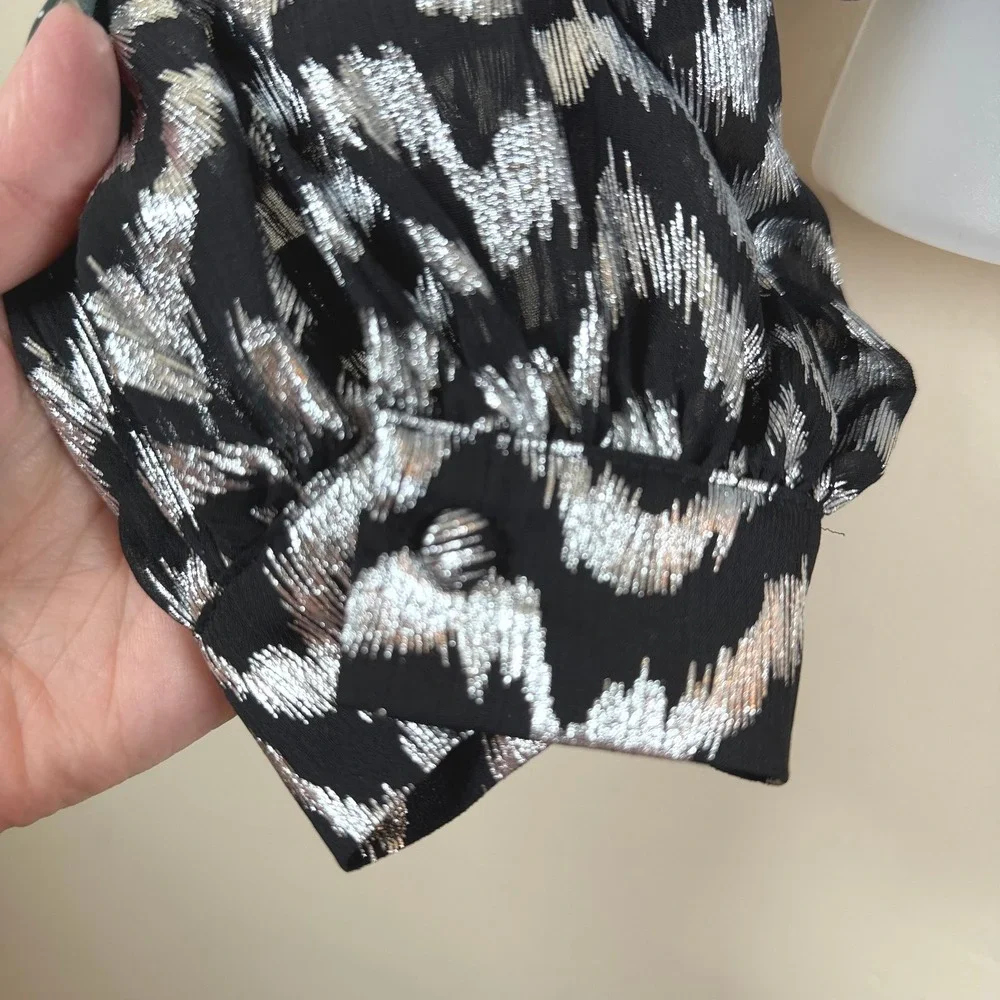Zara Metallic Chevron Crop Top Women Small Black Silver Sparkle Party Whimsigoth